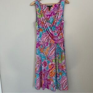 Lauren Ralph Lauren Faux Wrap Dress Womens Sz S Multicolor Paisley Sleeveless